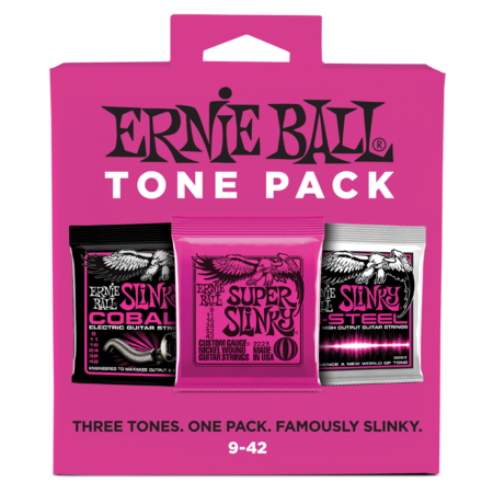 Ernie Ball Super Slinky Electric Tone Pack 9-42 Gauge (three different sets of strings--Original, Cobalt, M-Steel)