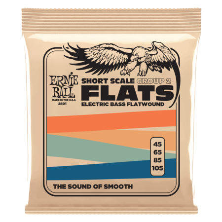 Ernie Ball Group 2 Stainless Steel Flatwound Short Scale Electric Bass Strings, 45-105 Gauge, 4-String Set