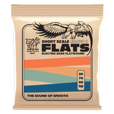 Ernie Ball Group 1 Stainless Steel Flatwound Short Scale Electric Bass Strings, 50-110 Gauge