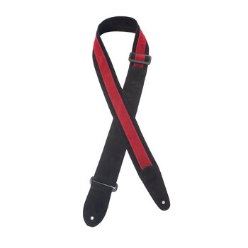 Henry Heller 2" Wide Guitar/Bass Strap, Buttery Black Suede with Centered Red Suede Stripe (HPDS2-06)