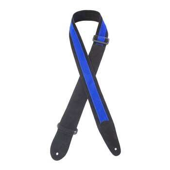 Henry Heller 2" Wide Guitar/Bass Strap, Buttery Black Suede with Centered Blue Suede Stripe (HPDS2-05)