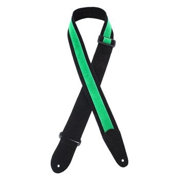 Henry Heller 2" Wide Guitar/Bass Strap, Buttery Black Suede with Centered Green Suede Stripe (HPDS2-04)