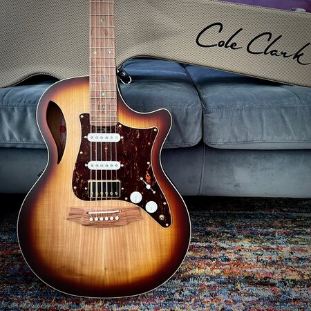 Cole Clark True Hybrid Thinline Acoustic-Electric Guitar, All AA Australian Blackwood, Cutaway, Balanced HSS, Sunburst