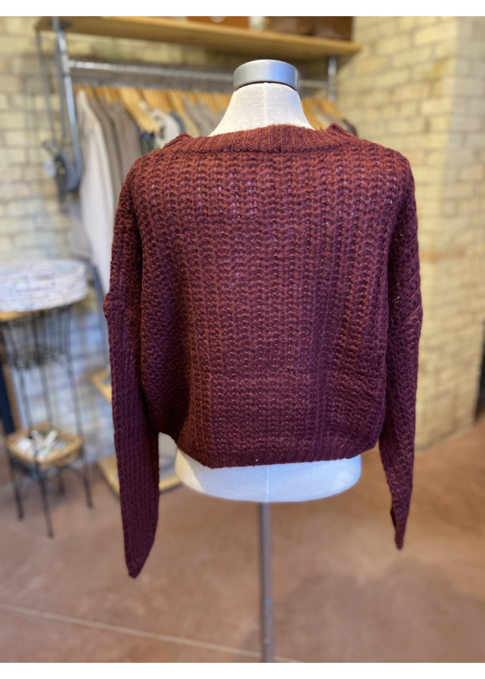 Self Contrast Loose Knit Crewneck Sweater