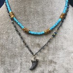 So Me So Me Designs | Diamond horn necklace with 18k gold and oxidized Labradorite
