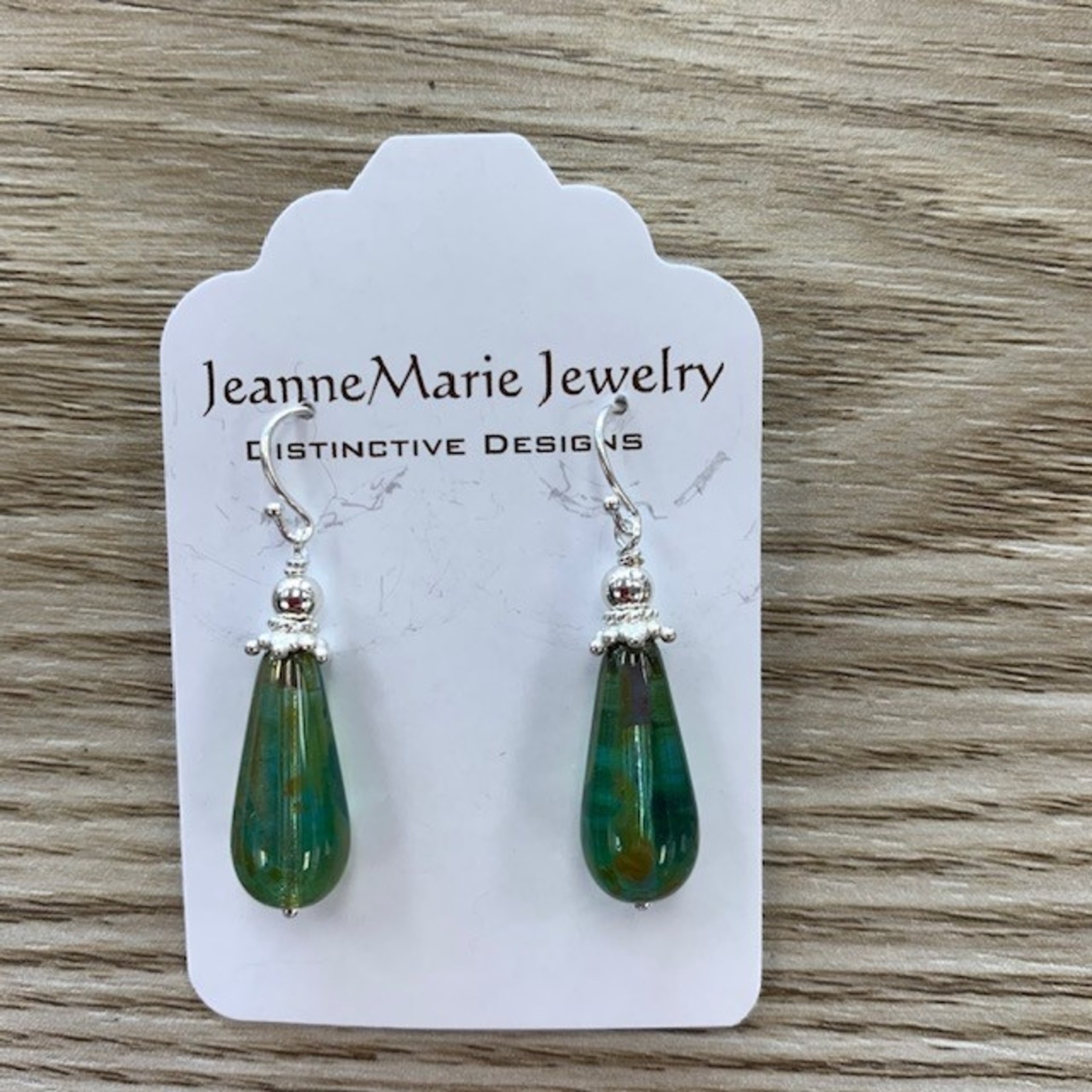 Jeanne Shuff Jeanne Marie 5 earrings green glass drop