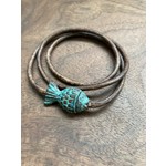 Allie Bonidy Allie B| triple wrap blue Fish clasp brown leather bracelet