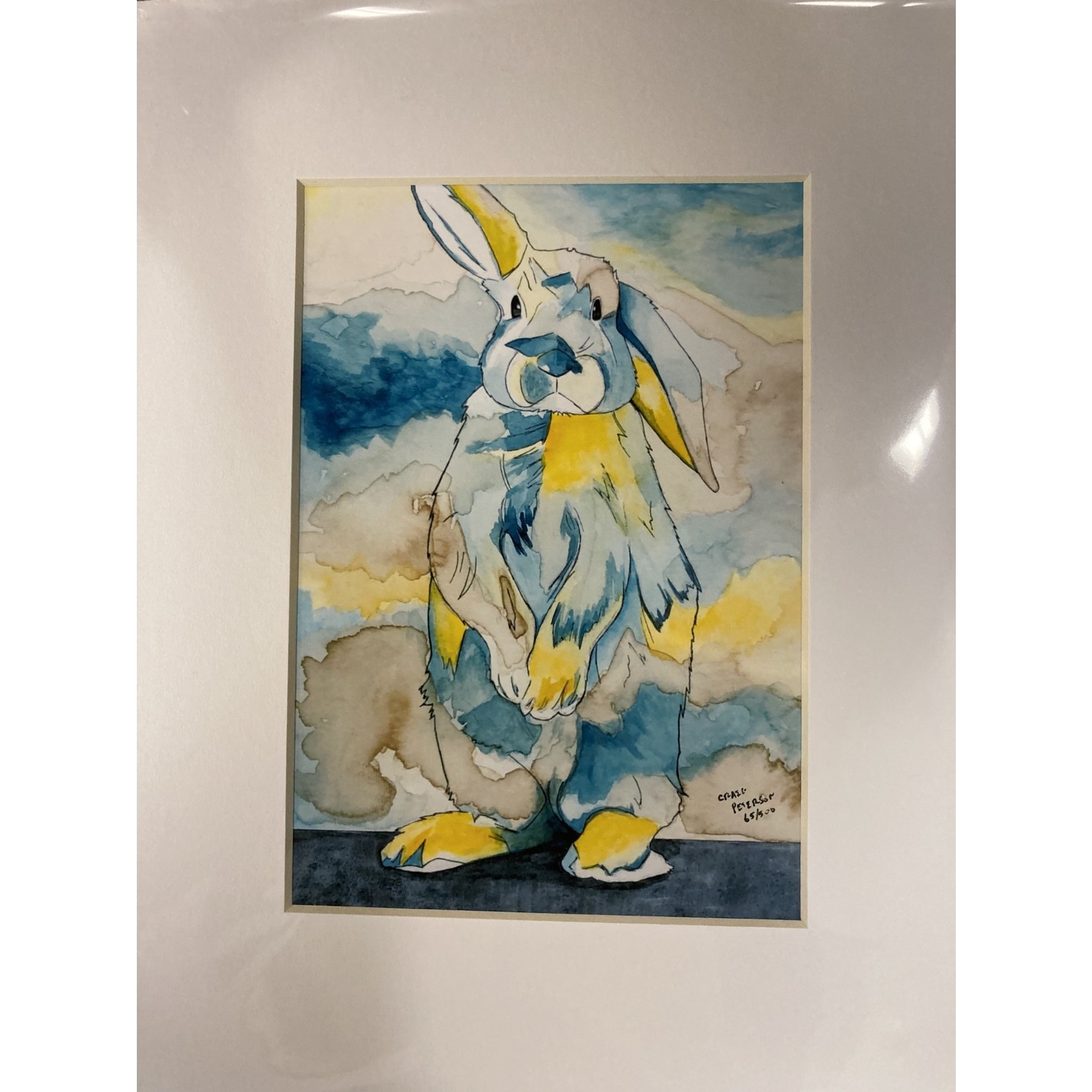 Craig Peterson Craig Peterson | Blue & yellow bunny coffee stain watercolor