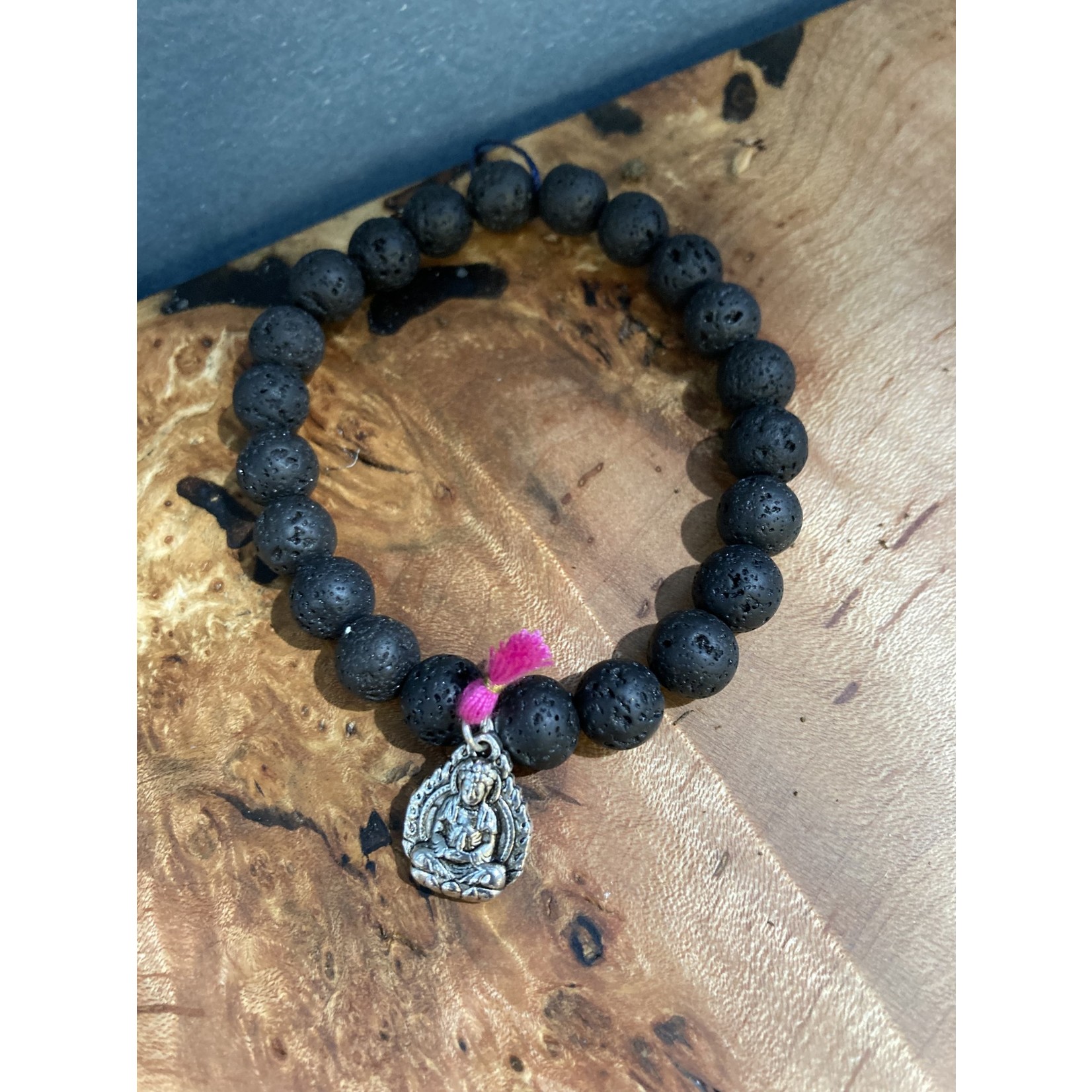 Maureen Oehrle Maureen Oehrle | B54 Black Lava Stone with Buddha Charm & Tiny Tassel bracelet