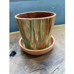 Melinda Miller Melinda Miller | Painted lime green, cream, copper mix color small  Flower Pot