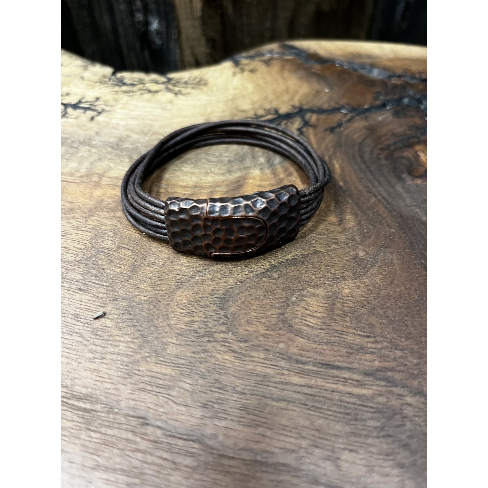 Allie Bonidy Allie B| Brown Leather bracelet copper textured clasp