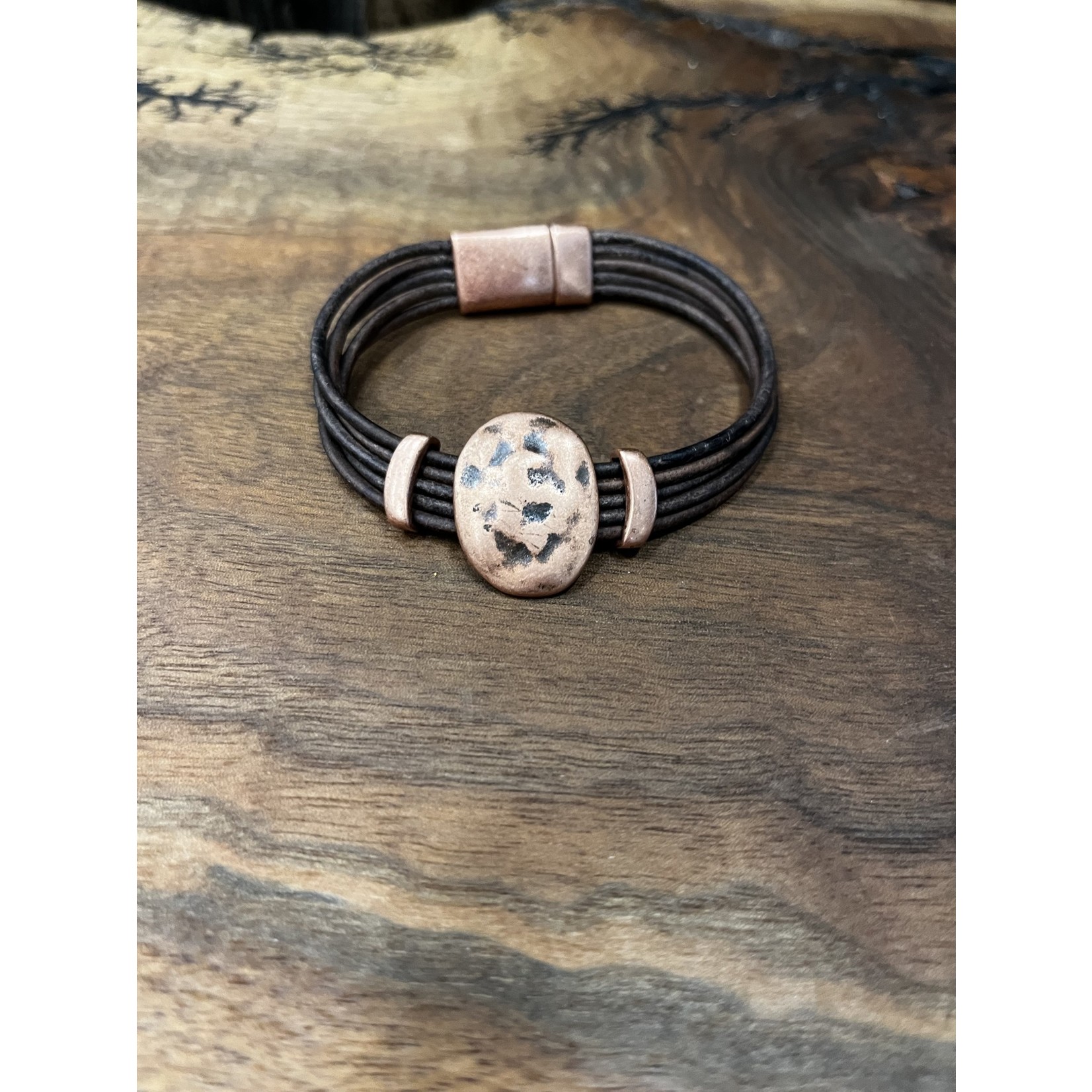 Allie Bonidy Allie B| Brown Leather bracelet with textured oval