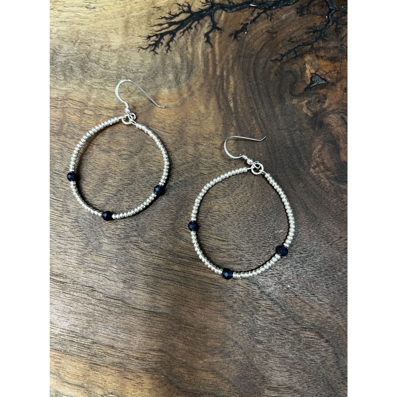 Allie Bonidy Allie B| Silver bead and natural sapphire earrings