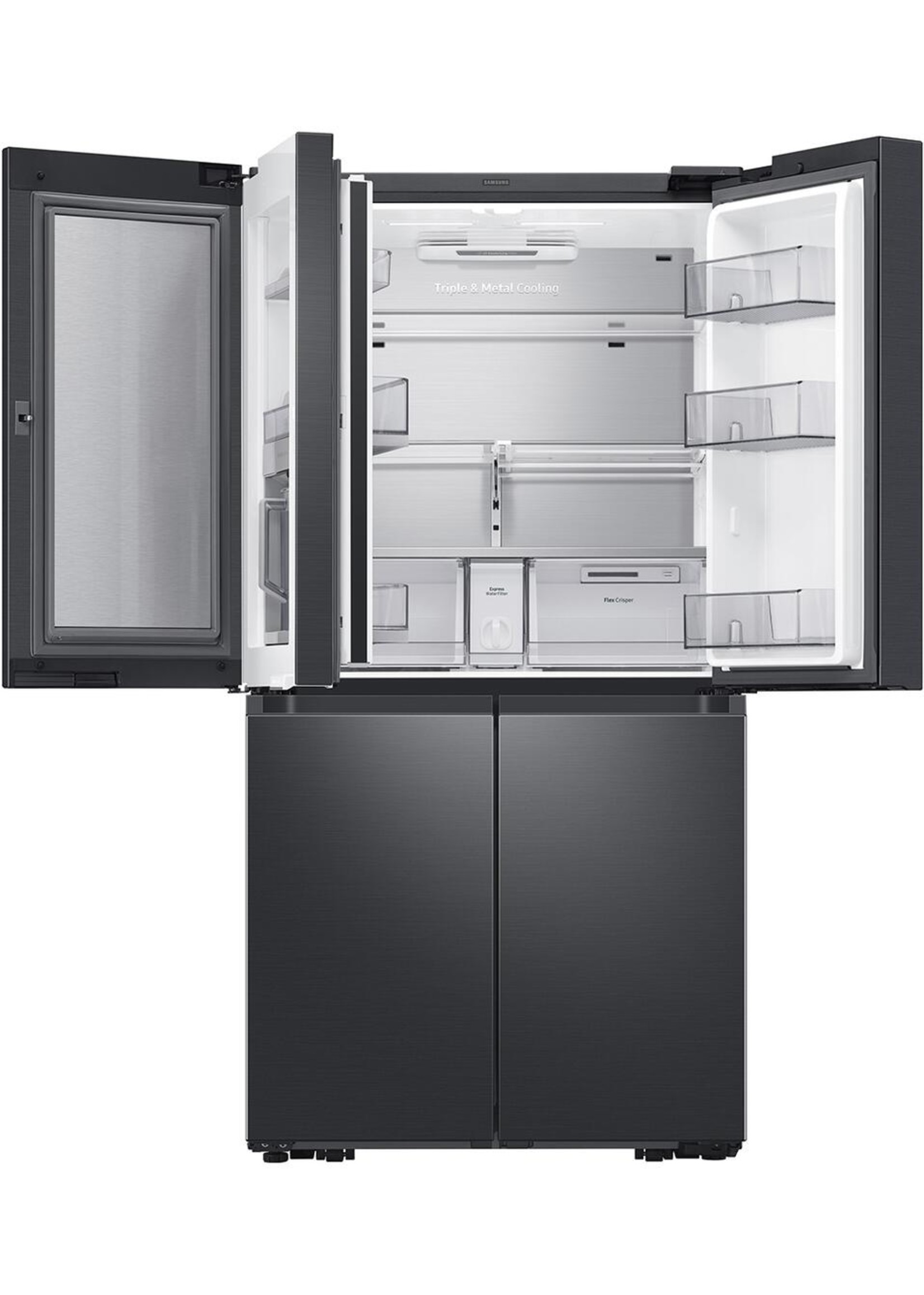 SAMSUNG Samsung 23 cu. ft. 4-Door Flex Food Showcase French Door Refrigerator in Black Stainless, Counter Depth