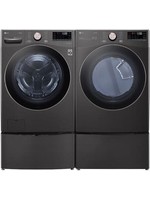 LG LG Signature TurboWash  Side-by-Side on SideKick Pedestals Washer & Gas Dryer Set with Front Load Washer Black Stainless and Gas Dryer in  Stainless Steel
