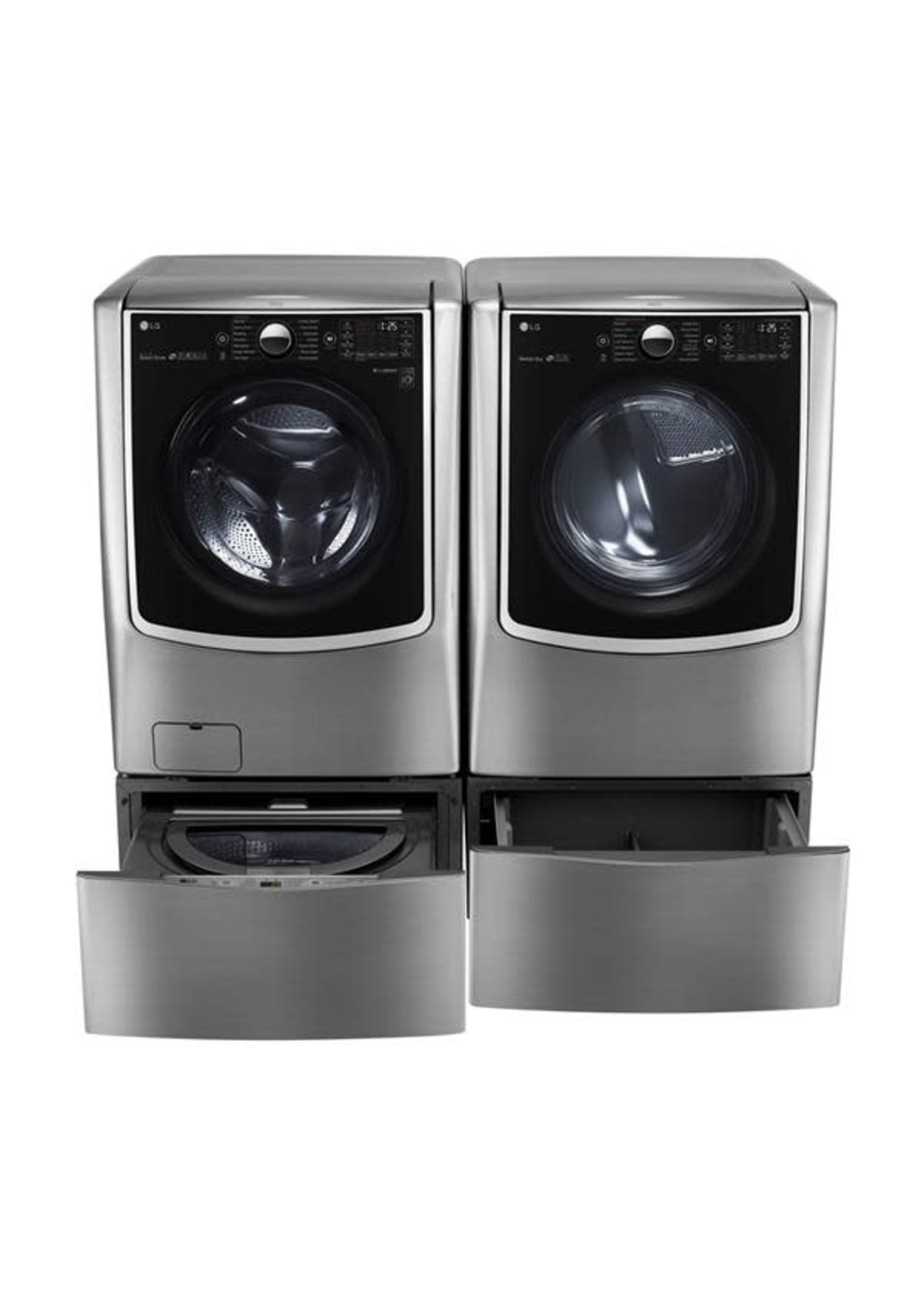 LG LG Signature TurboWash Series  Side-by-Side on SideKick Pedestals Washer & Dryer Set with Front Load Washer and Gas Dryer in Black Stainless Steel