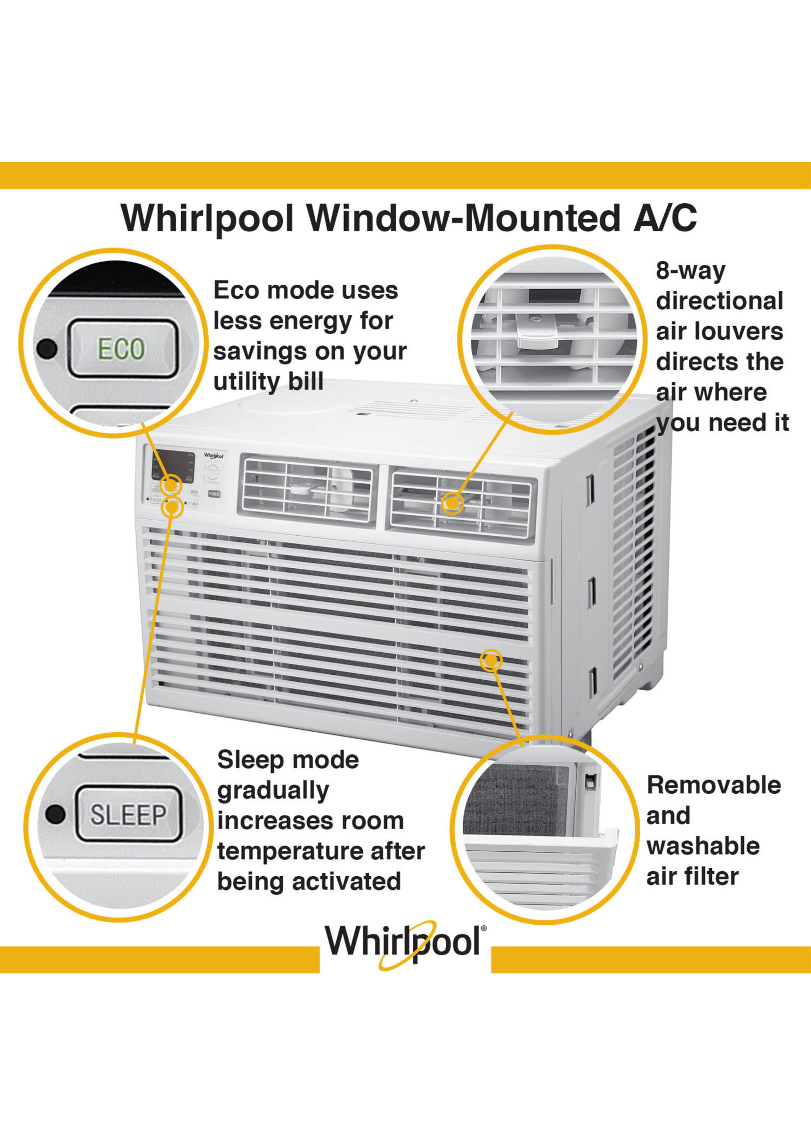Whirlpool ENERGY STAR 18,000 BTU 230V WINDOW-MOUNTED AIR CONDITIONER WITH HEAT