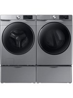 Samsung 27" Smart 4.5 cu. ft. Front Load Washer with Self Clean and Smart Care - Platinum  And Electric Dryer Set With Pedestal