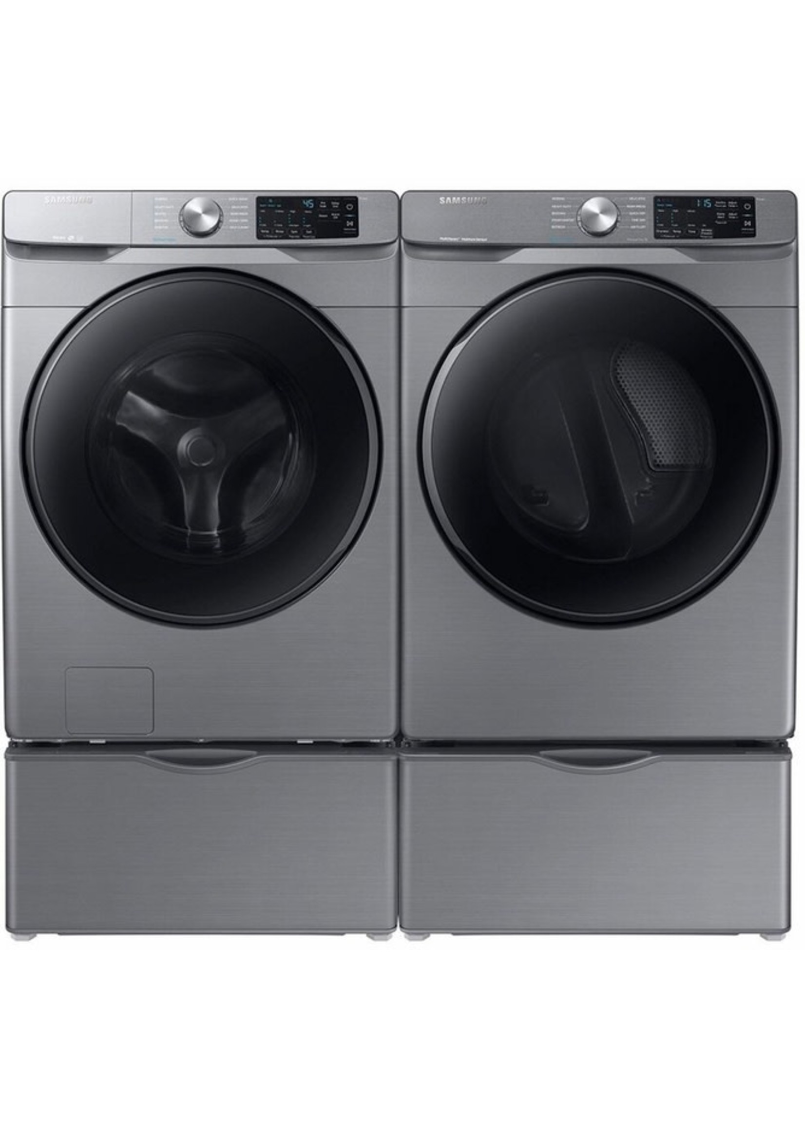 SAMSUNG Samsung 27" Smart 4.5 cu. ft. Front Load Washer with Self Clean and Smart Care - Platinum  And Electric Dryer Set With Pedestal