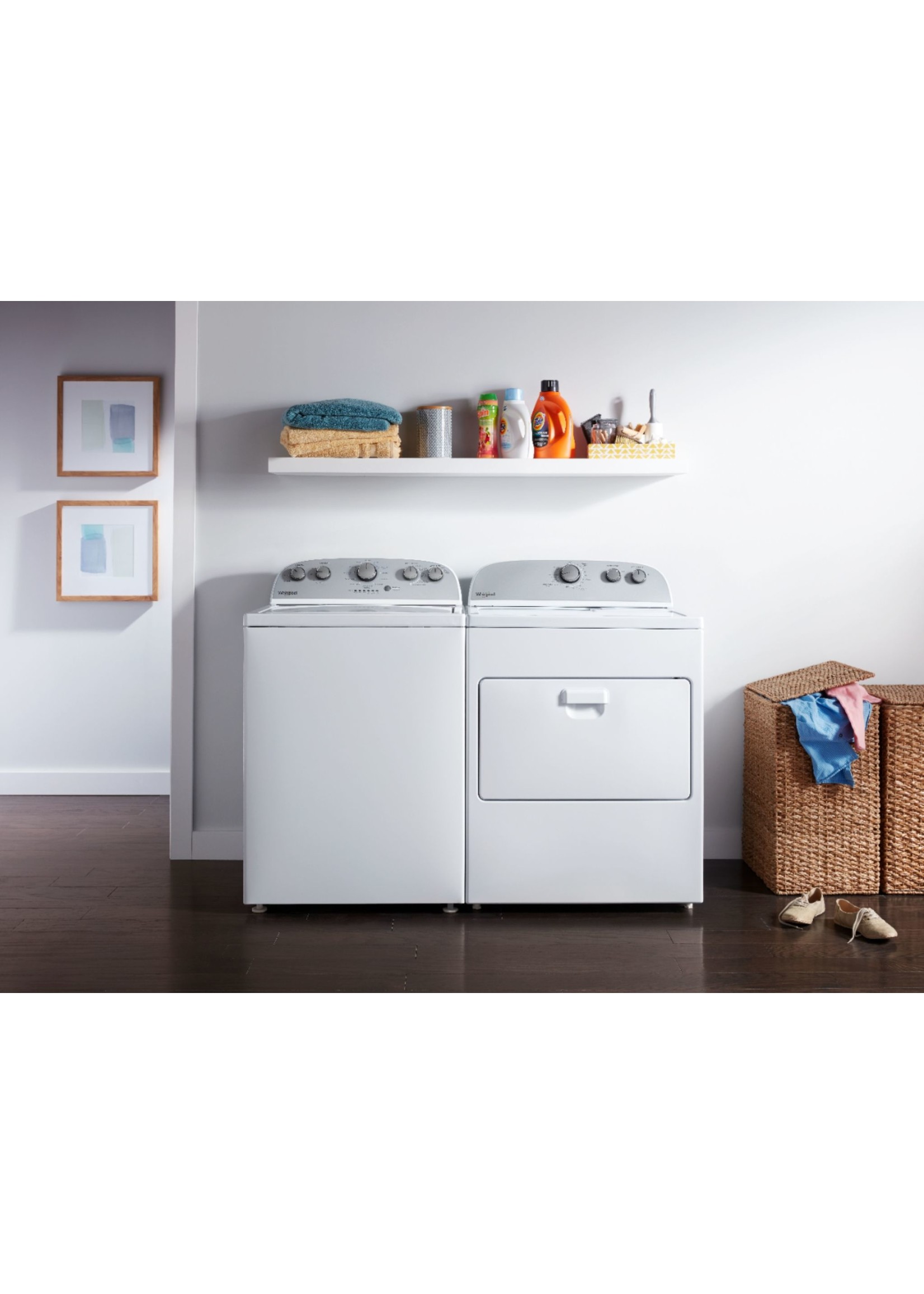 Whirlpool Package - Whirlpool - 3.8 Cu. Ft. High Efficiency Top Load Washer with 360 Wash Agitator and 7 Cu. Ft. Gas Dryer with AutoDry Drying System - White
