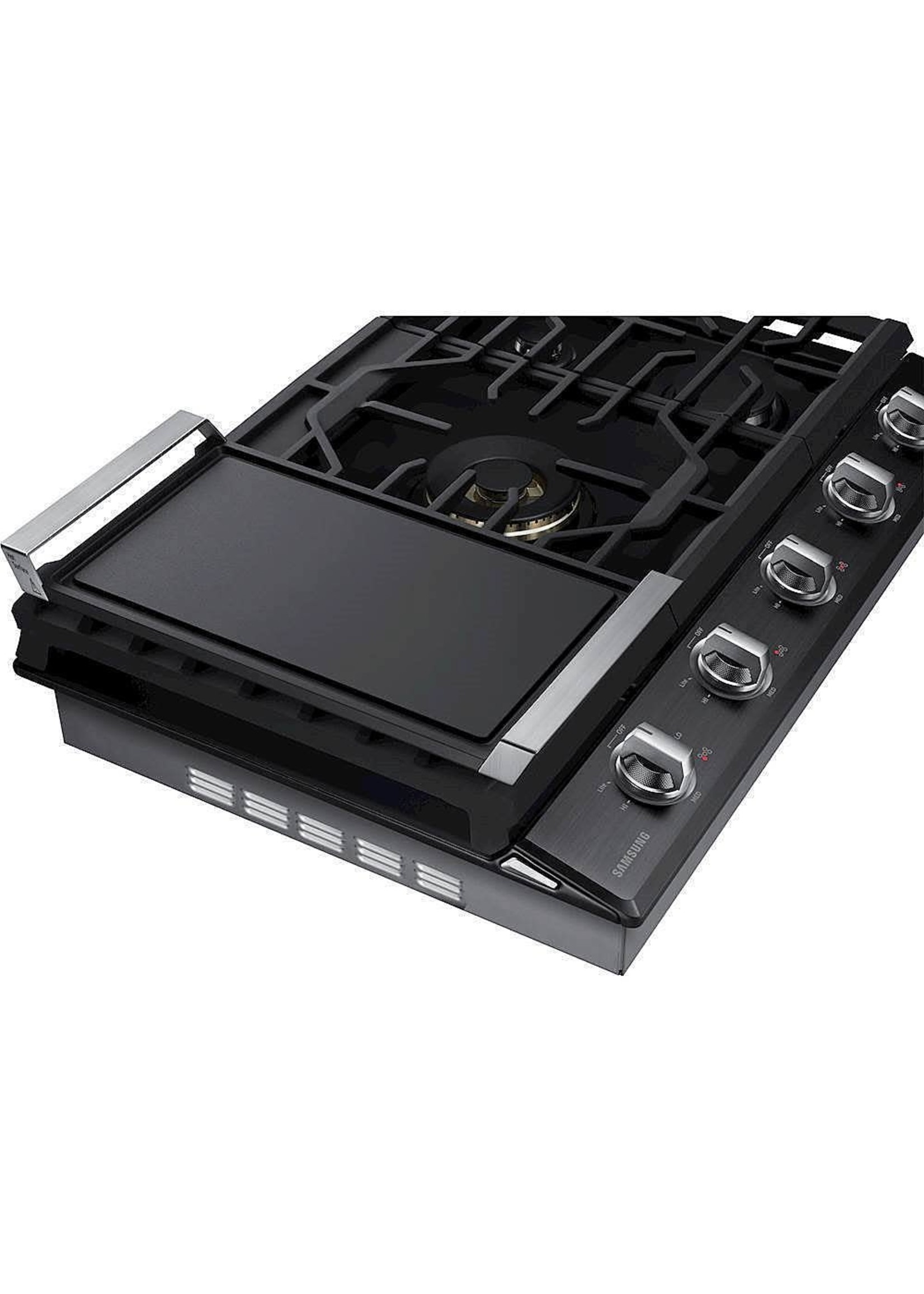 Samsung - 30" Built-In Gas Cooktop with WiFi and Dual Power Brass Burner - Black stainless steel
