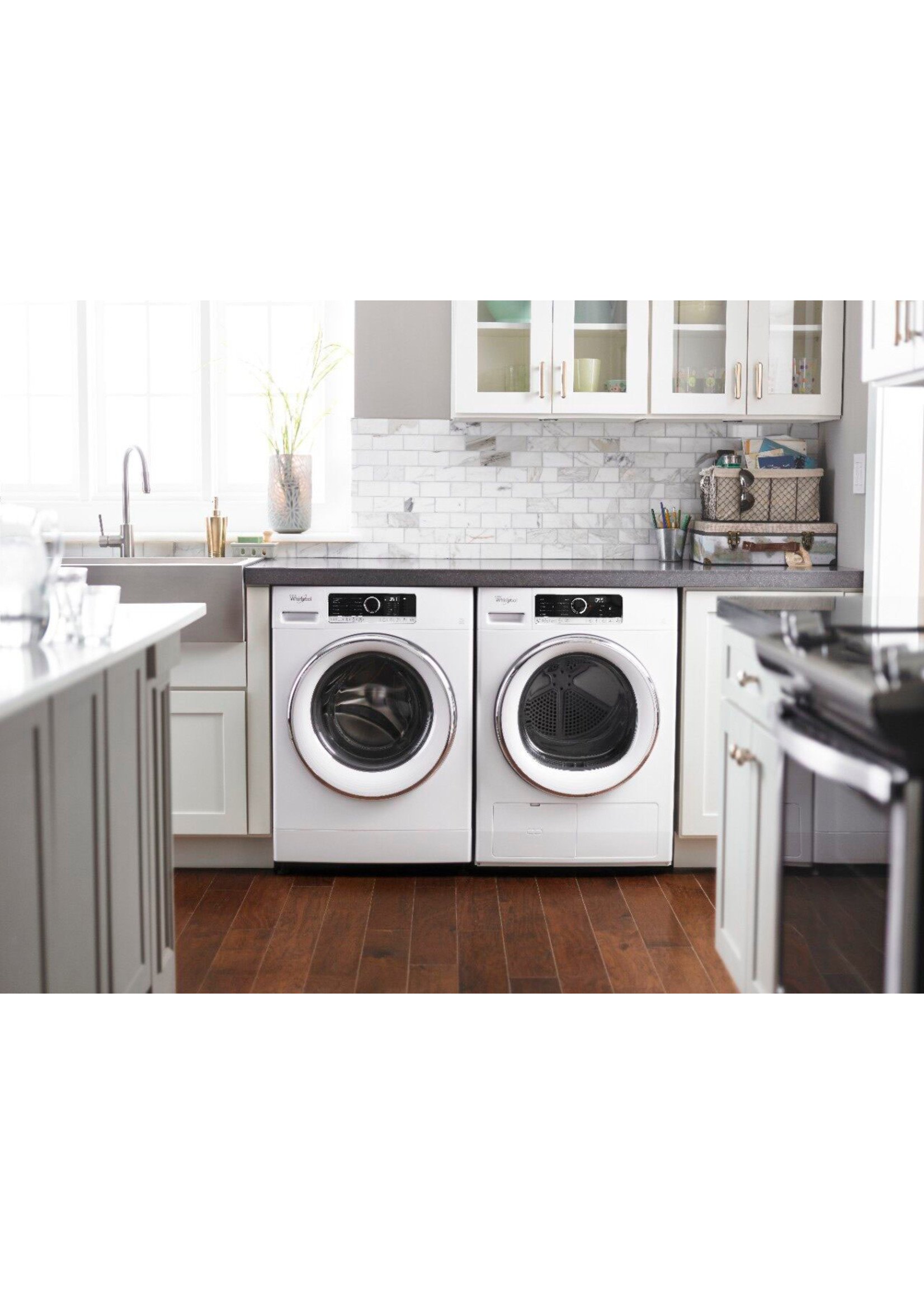 Whirlpool - 2.3 Cu. Ft. High Efficiency Stackable Front Load Washer And 4.3 Cu. Ft. Stackable Electric Dryer with Steam and Wrinkle Shield - White