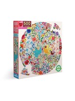 Eeboo Blue Bird Yellow Bird 500pc Round Puzzle