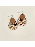 Holly & Liz Chickens and Wood Circle Earrings