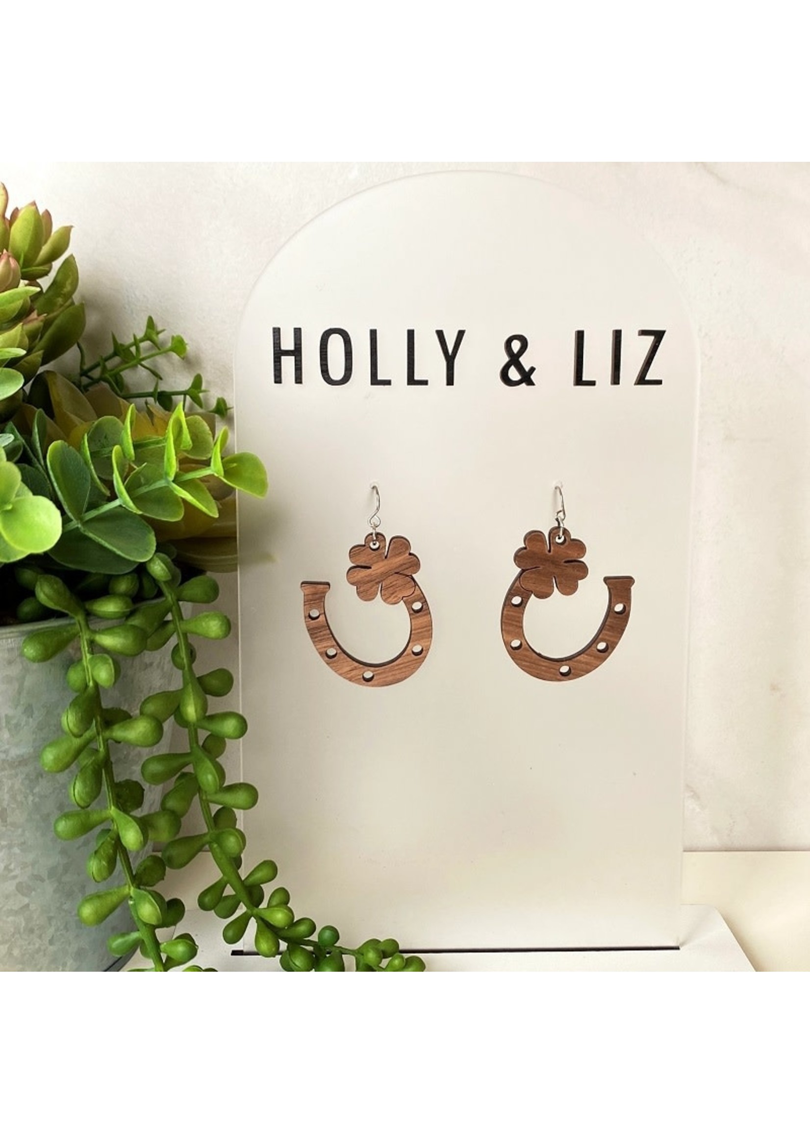 Clover Horseshoe Earrings - Walnut