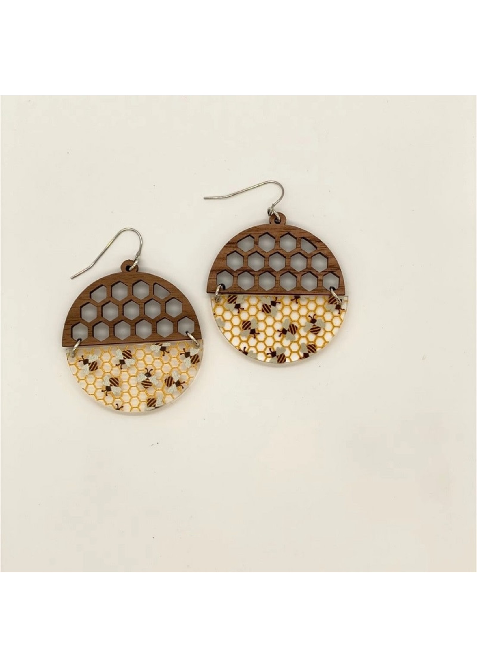 Holly & Liz Honeycomb/Bees Half Circle Earrings