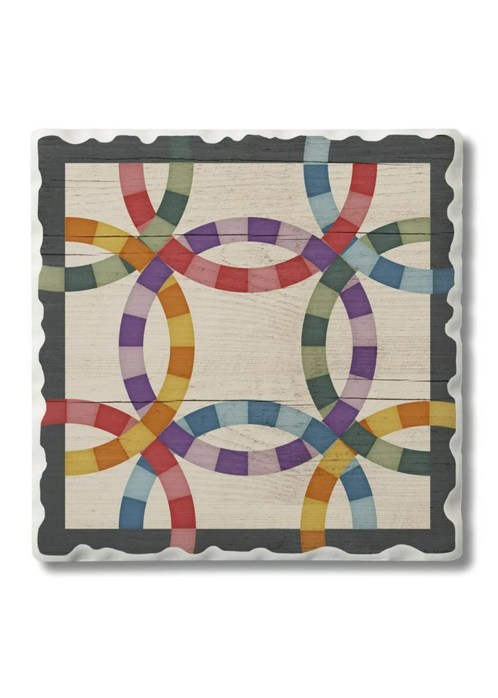 Highland Home Double Wedding Ring Barn Quilt Coaster