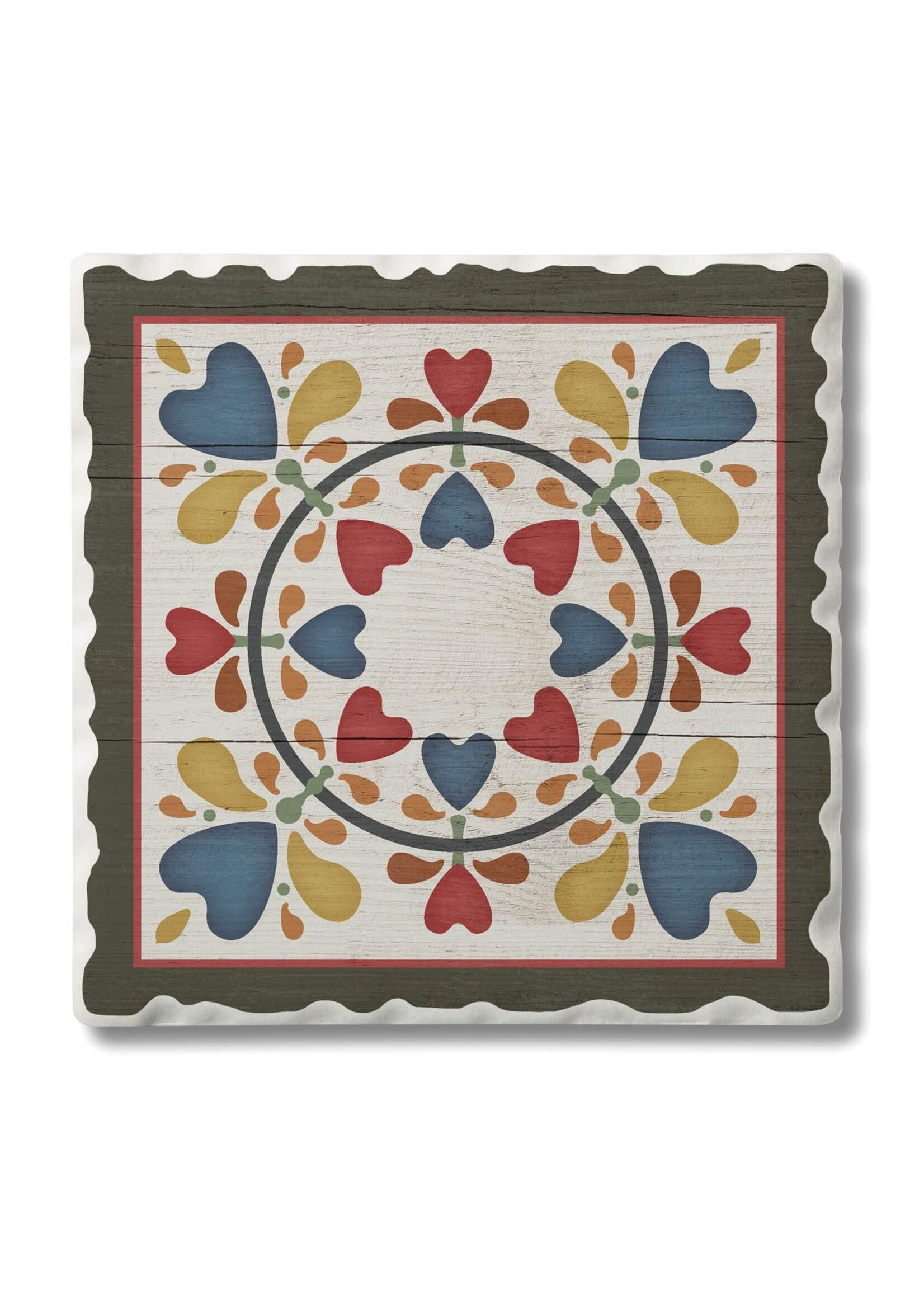 Highland Home Folk Hearts and Flowers Barn Quilt Coaster