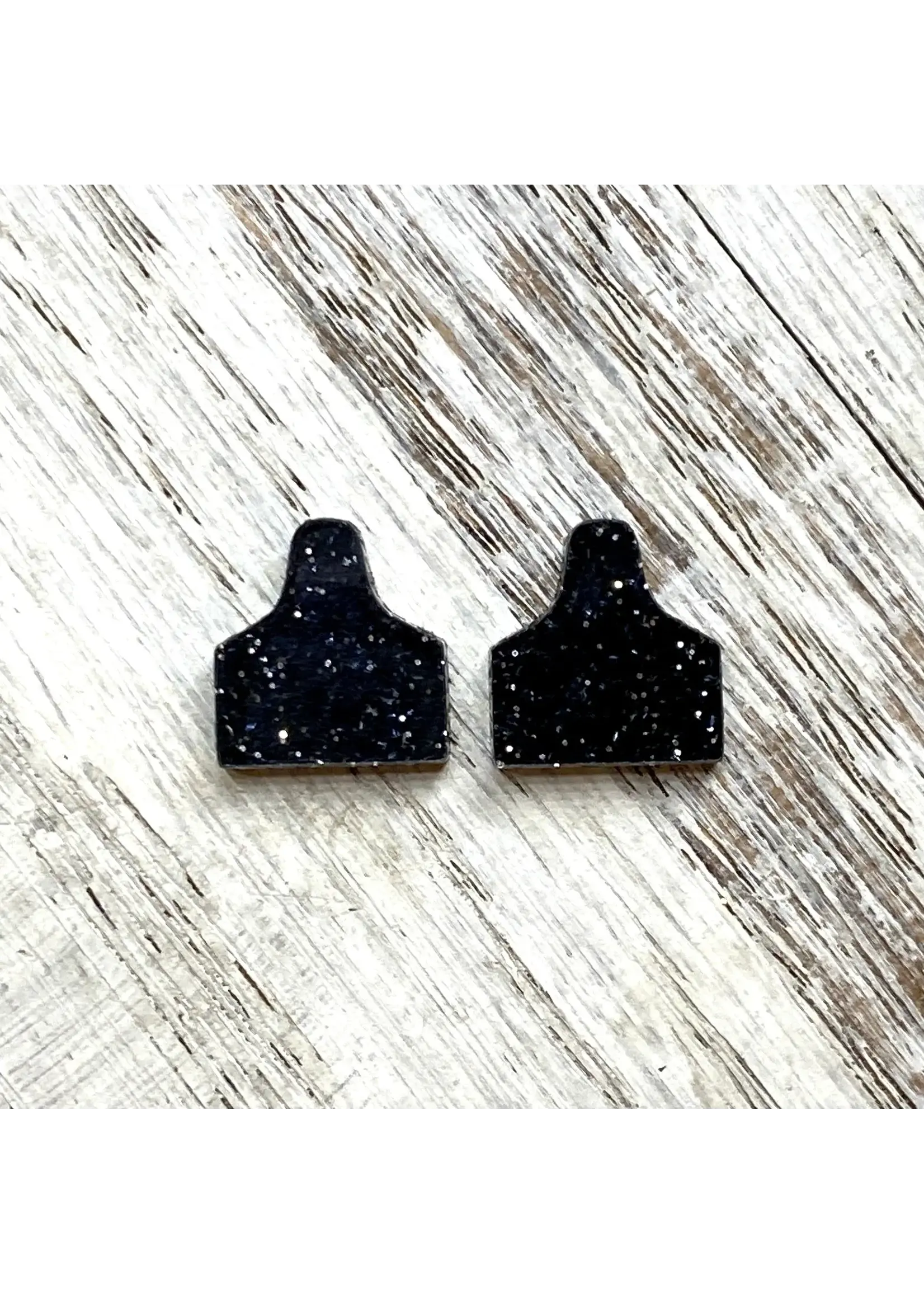 Holly & Liz Cow Tag Stud Earrings - Black