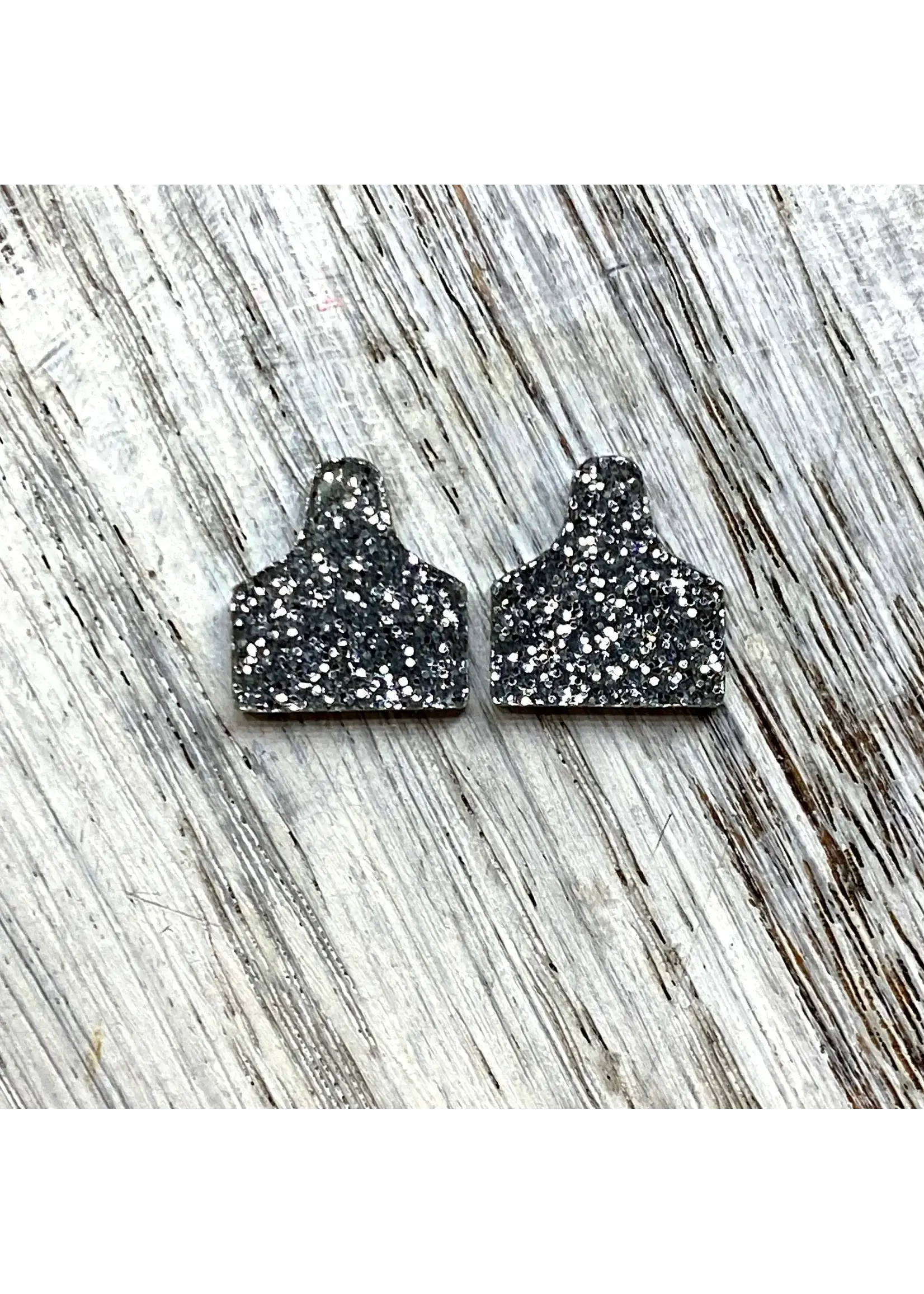 Holly & Liz Cow Tag Stud Earrings - Silver