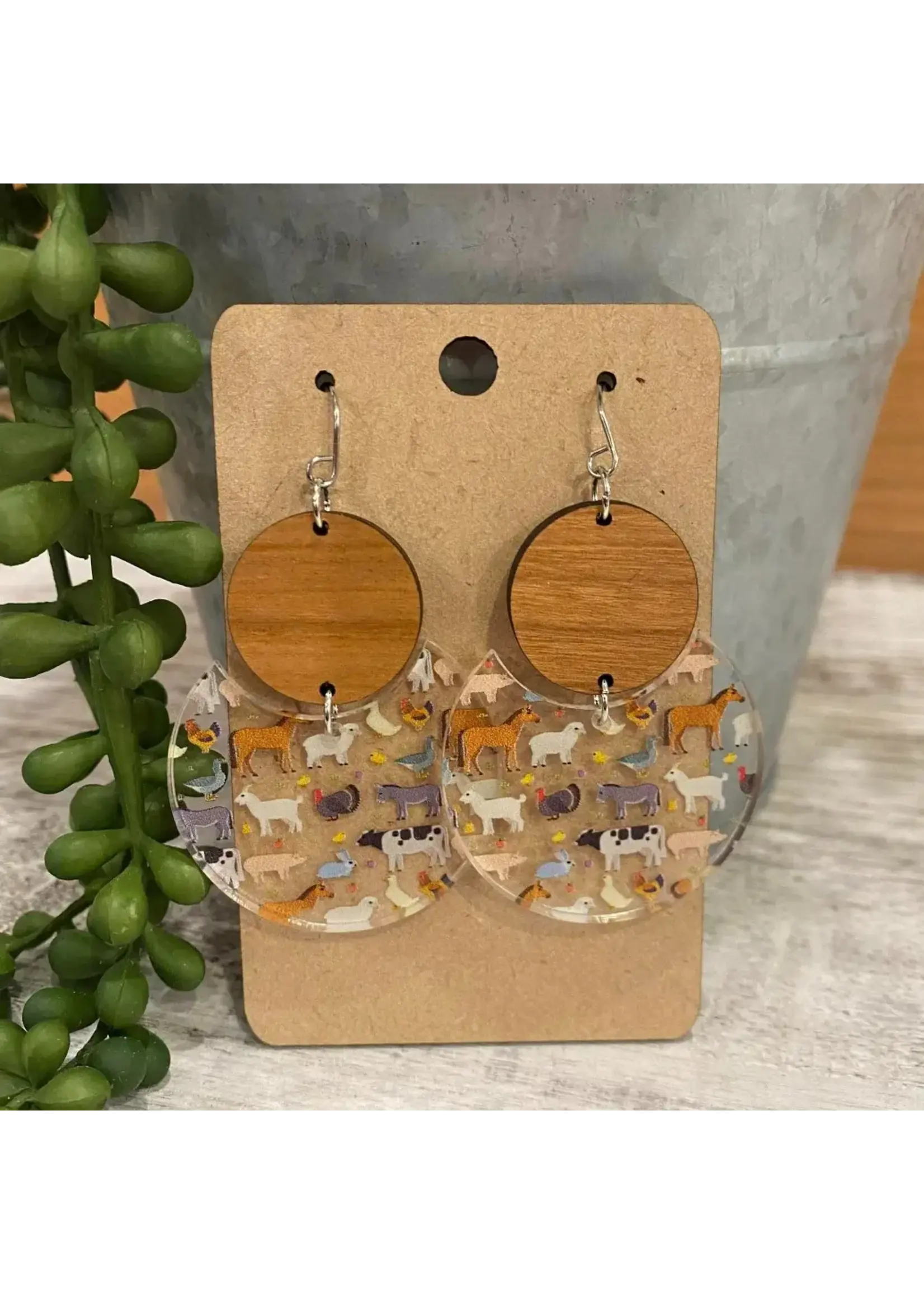 Holly & Liz Farm Animal  Wood & Acrylic Earrings