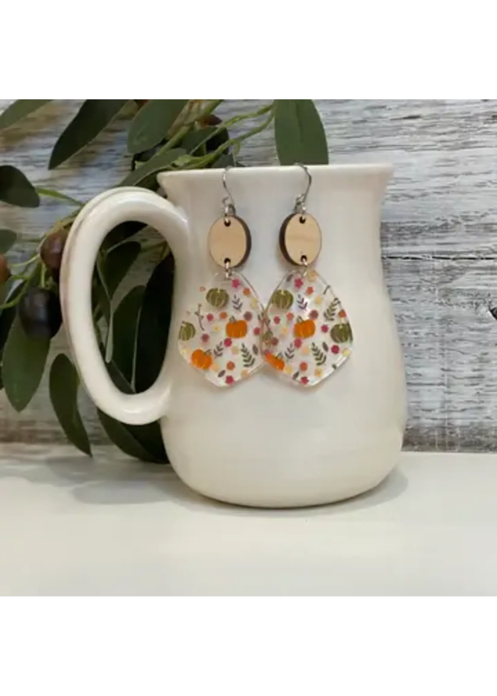 Holly & Liz Pumpkin Wood & Acrylic Earrings