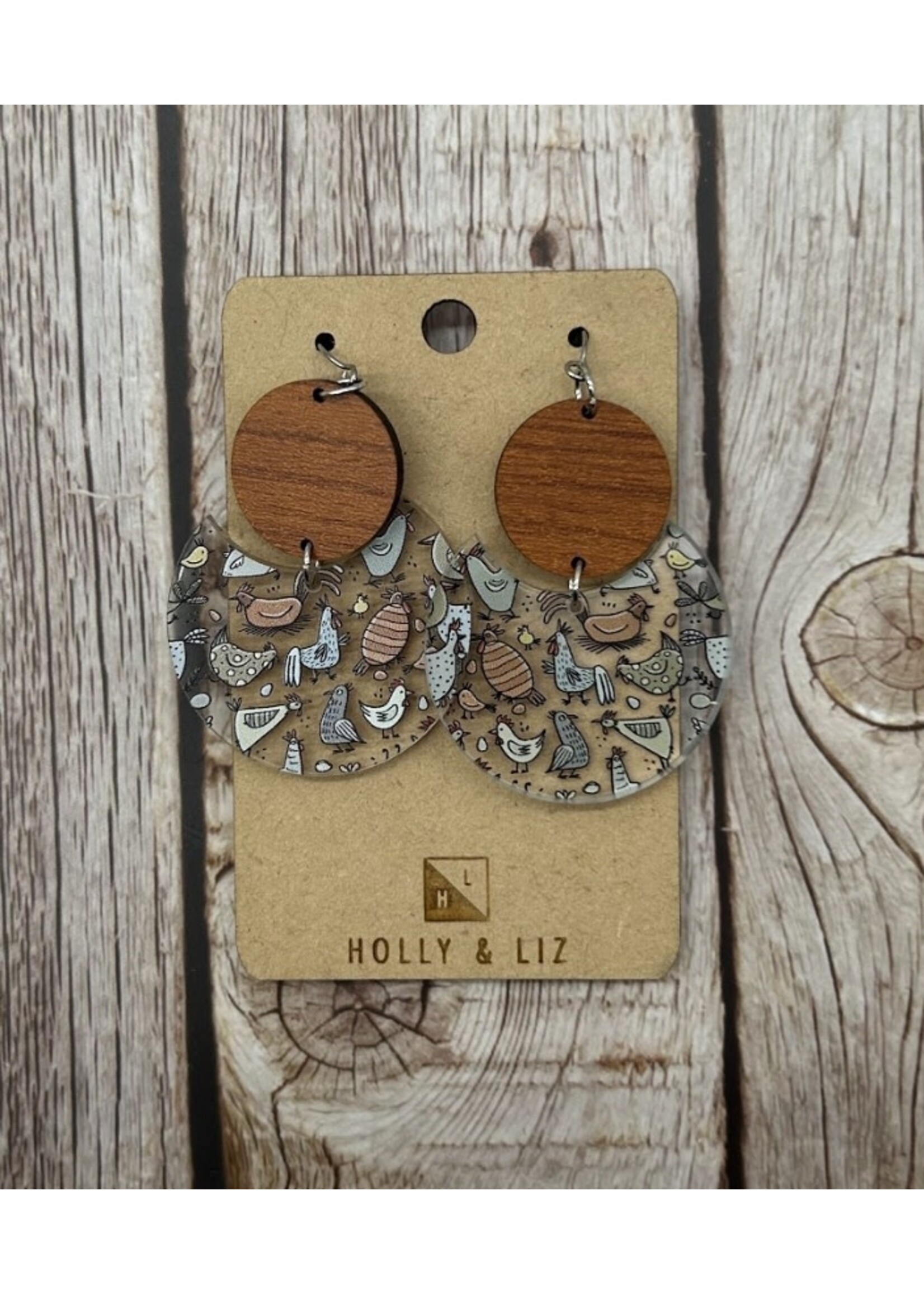 Holly & Liz Cartoon Chicken Wood and Acrylic Earrings
