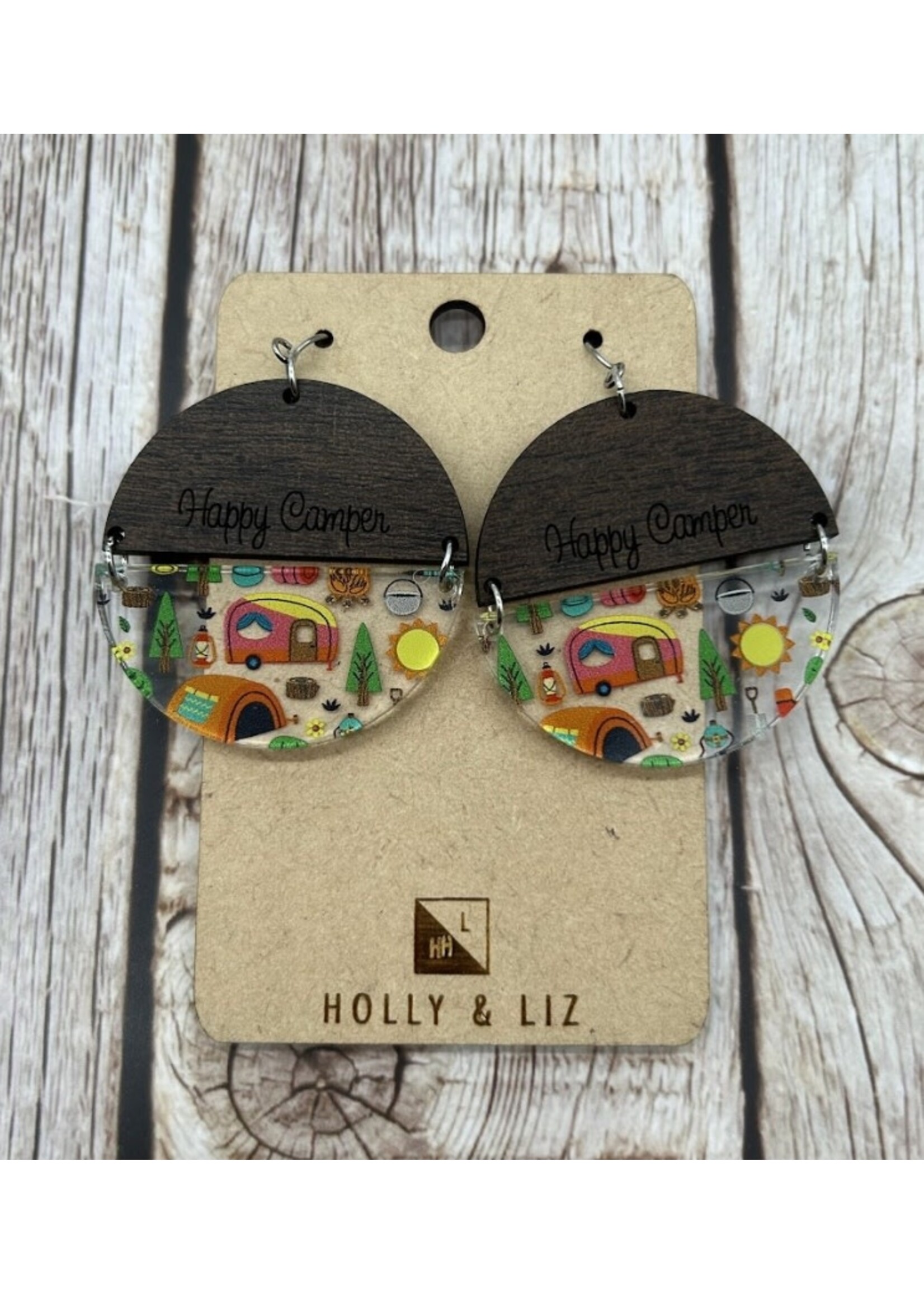 Holly & Liz Happy Camper Wood & Acrylic Earrings