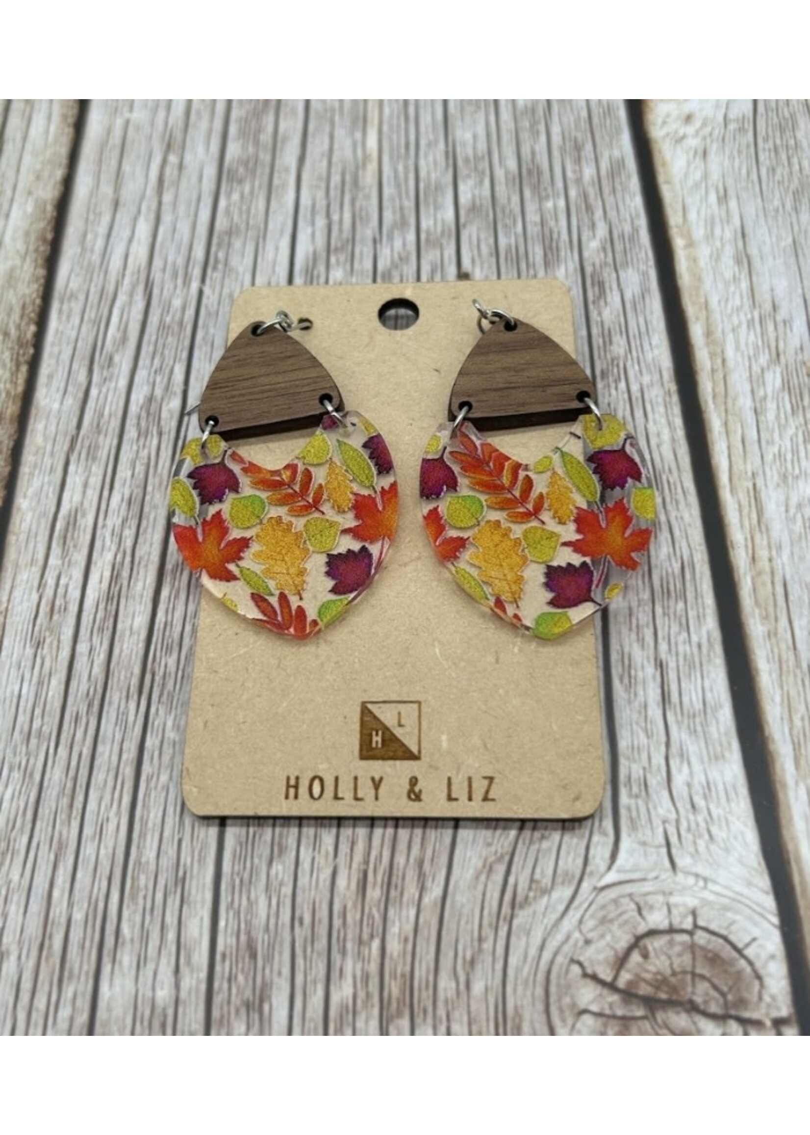 Holly & Liz Fall Leaves Wood & Acrylic Earrings