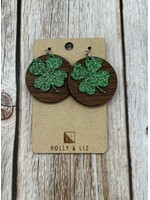 Holly & Liz Glitter Shamrock Wood & Cork Earrings