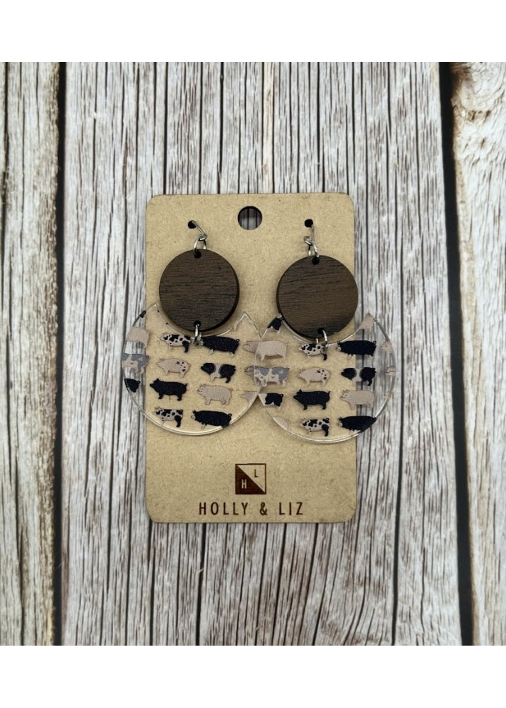 Holly & Liz Pig Wood and Acrylic Earrings