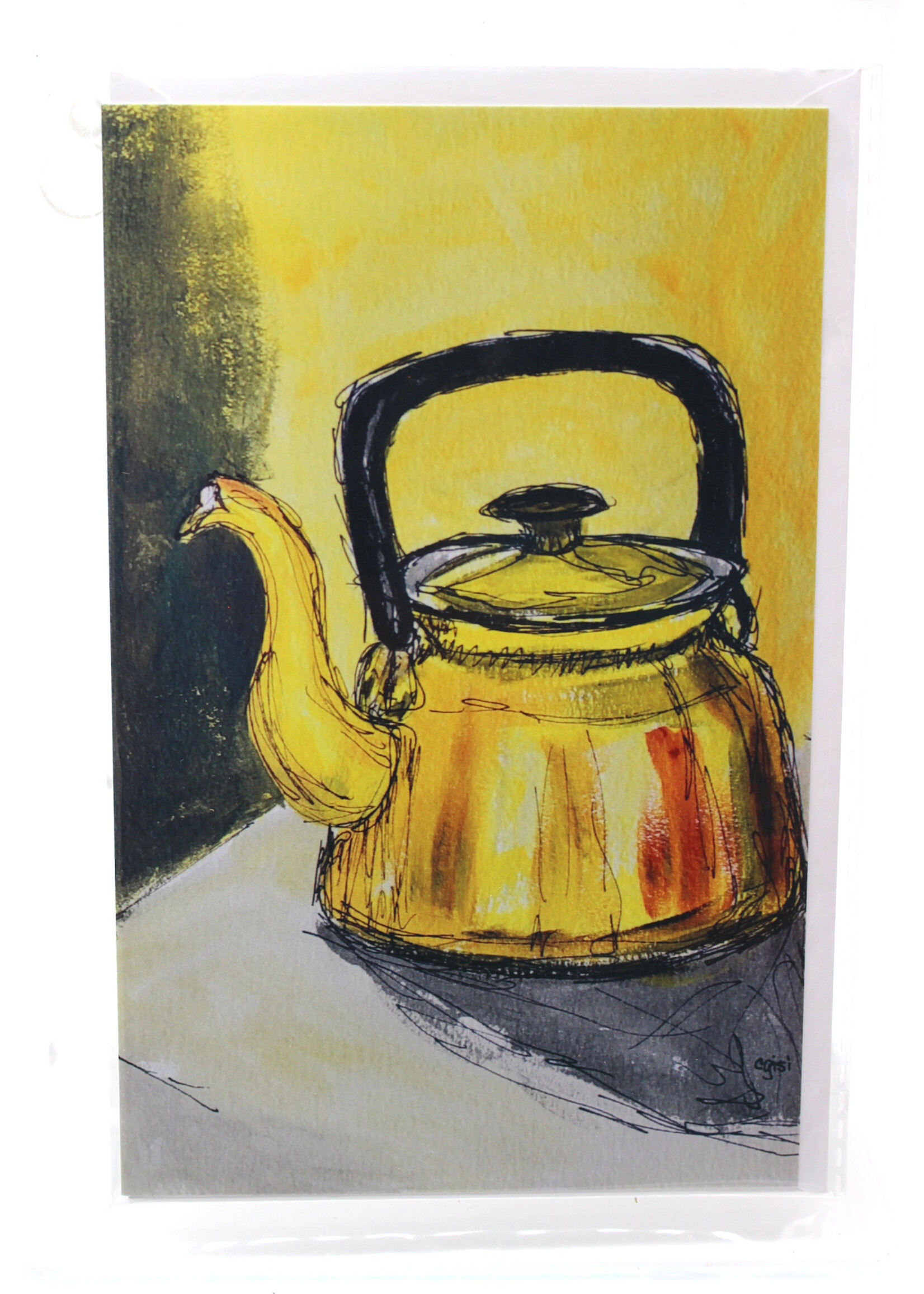 Connie Gisi Art Card - Favorite Yellow Tea Kettle