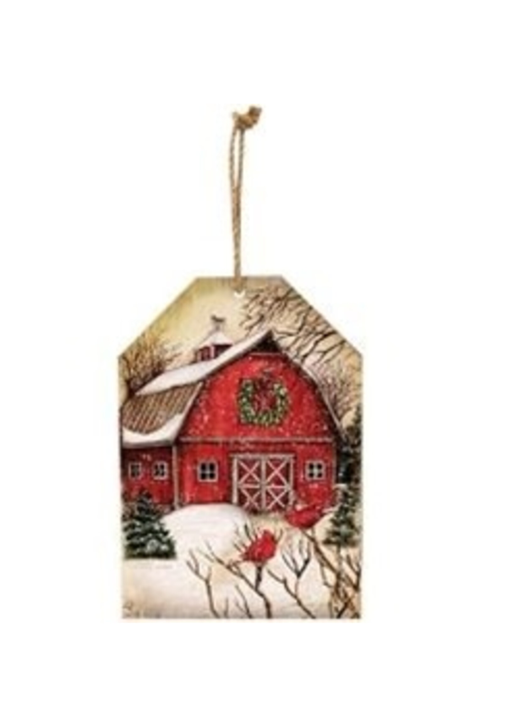 CWI Gifts Winter Barn Scene Wooden Tag Ornament