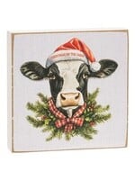CWI Gifts Happy Hogidays Square Block - Cow