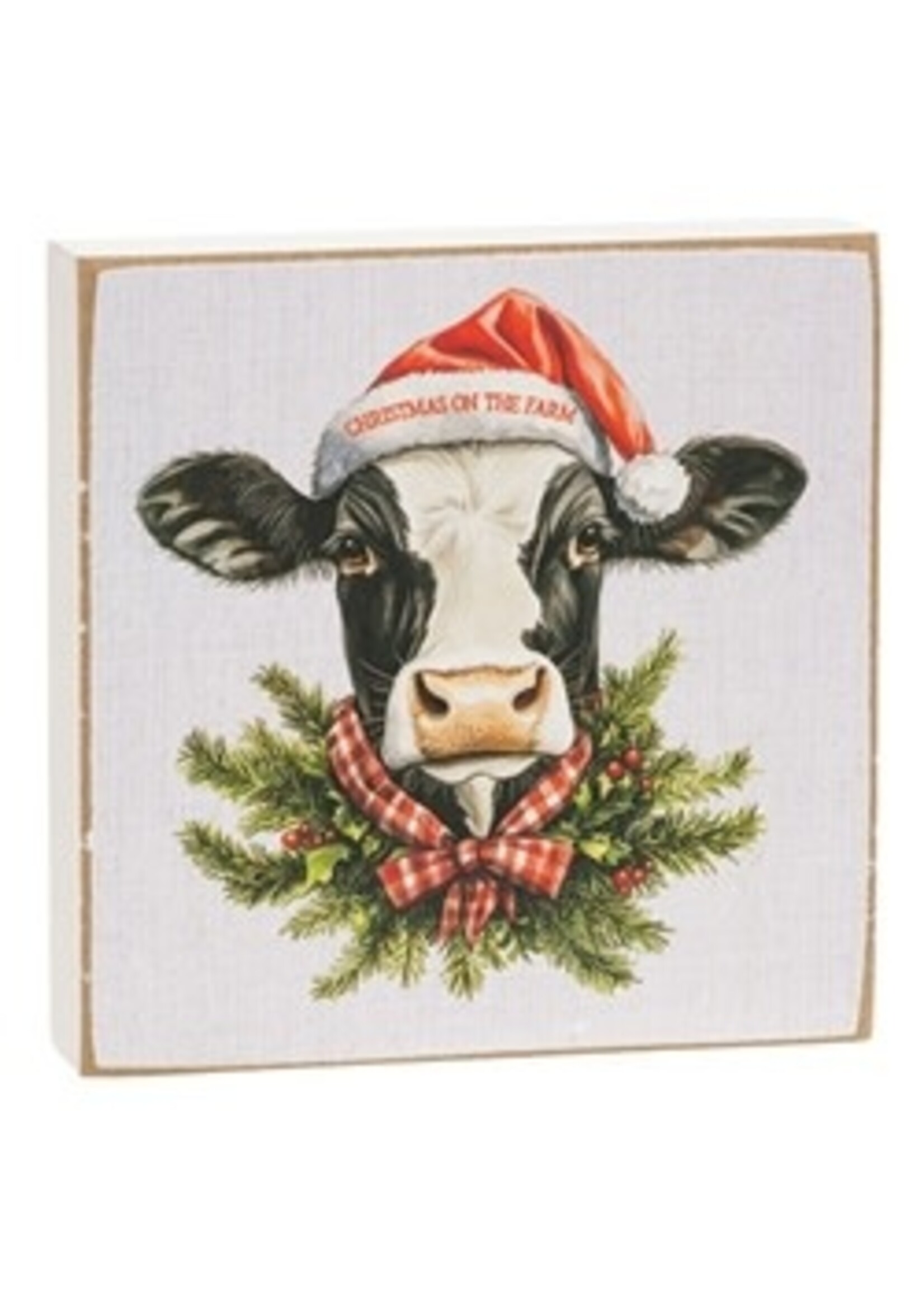 CWI Gifts Happy Hogidays Square Block - Cow