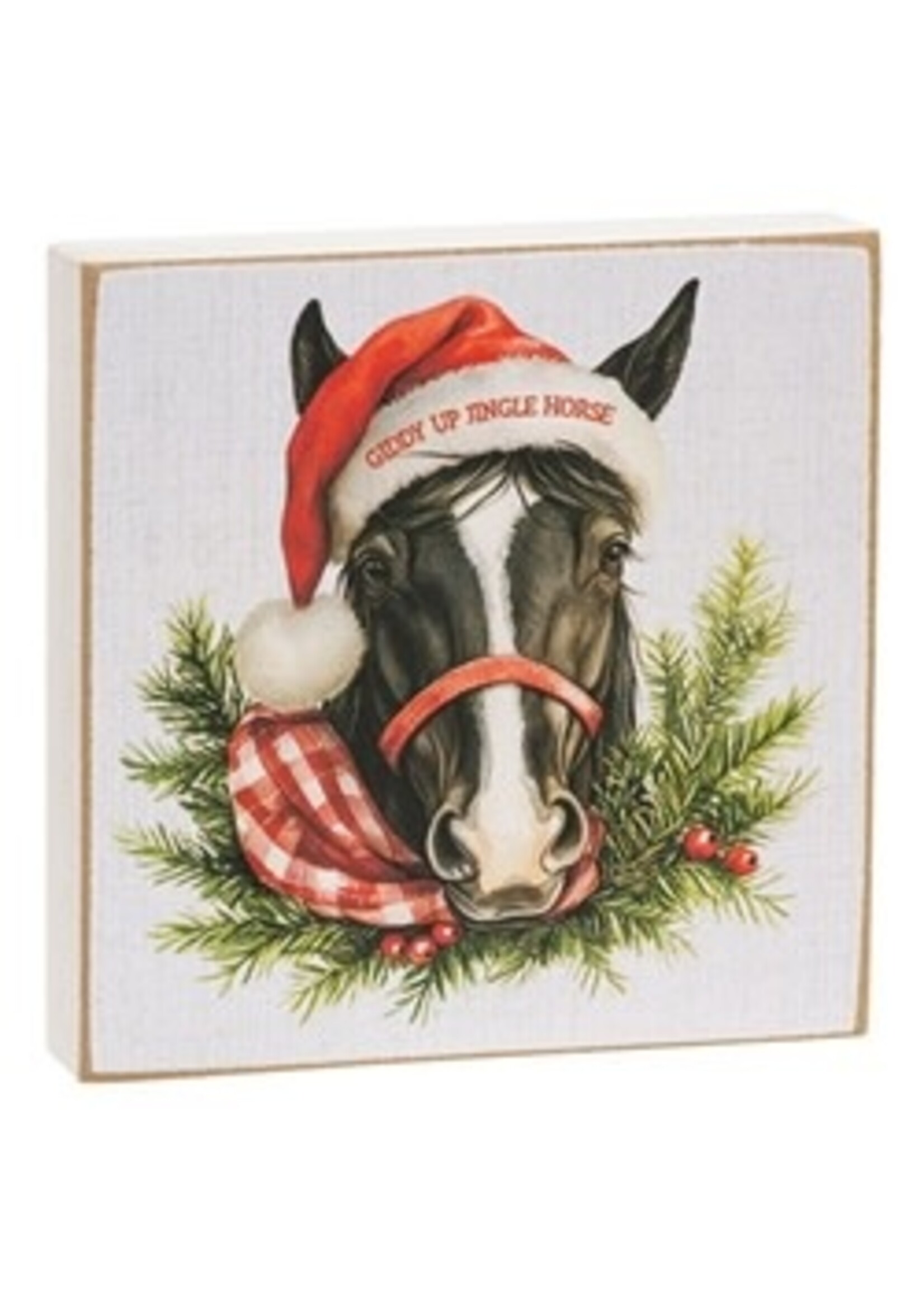CWI Gifts Happy Hogidays Square Block - Horse