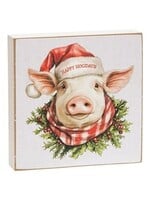 CWI Gifts Happy Hogidays Square Block - Pig