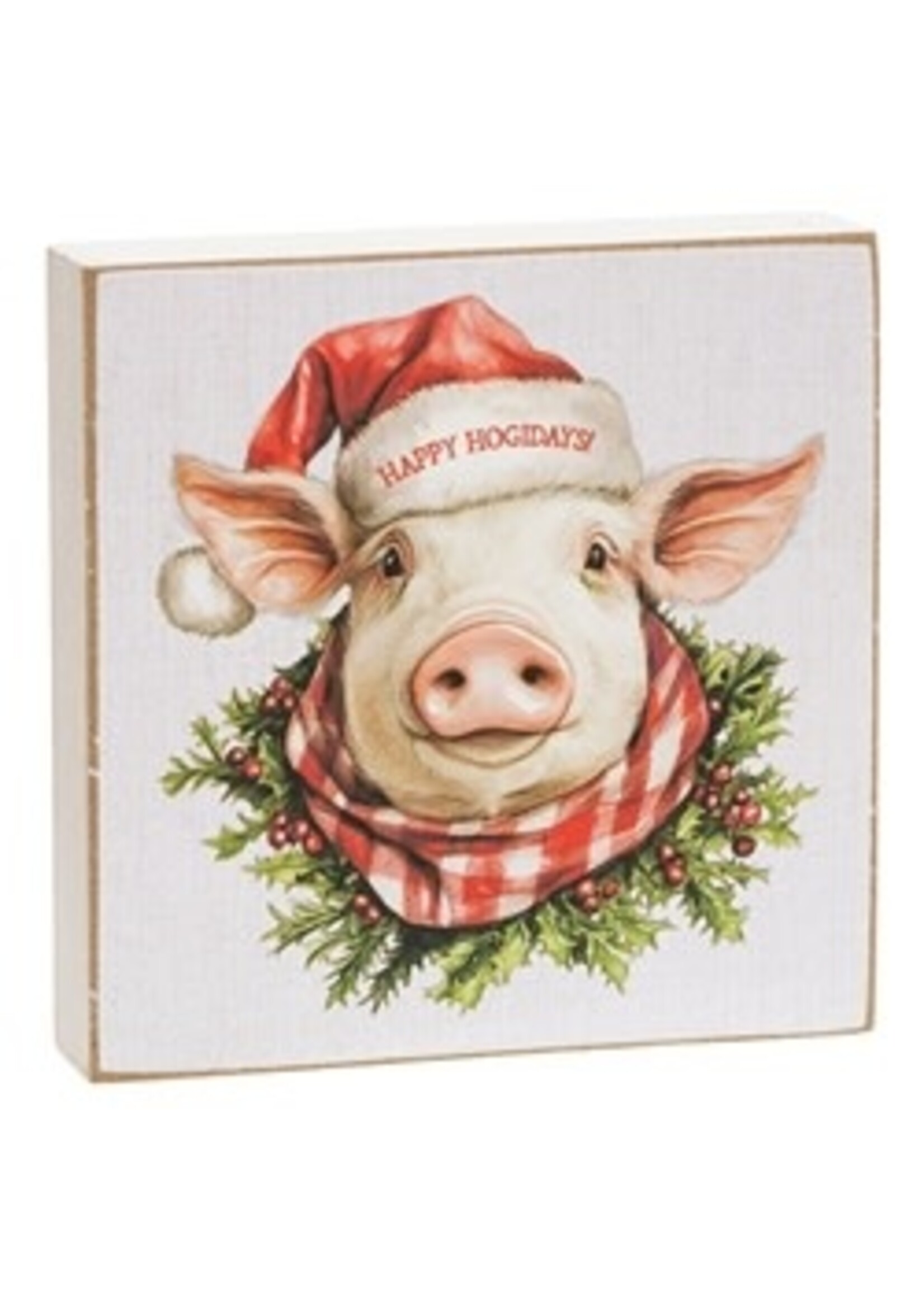 CWI Gifts Happy Hogidays Square Block - Pig