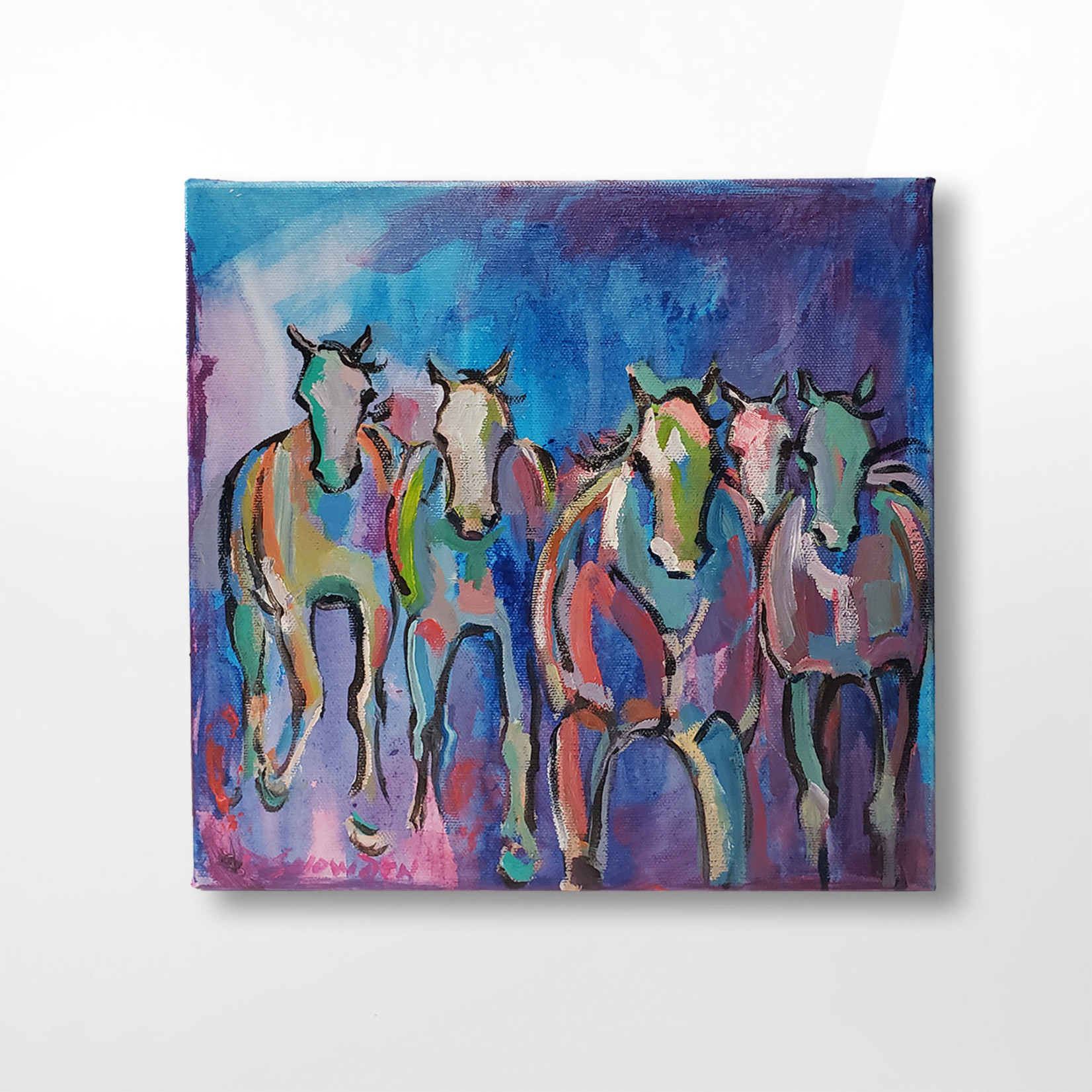 Dorothy Snowden, 5 Horses on Blue