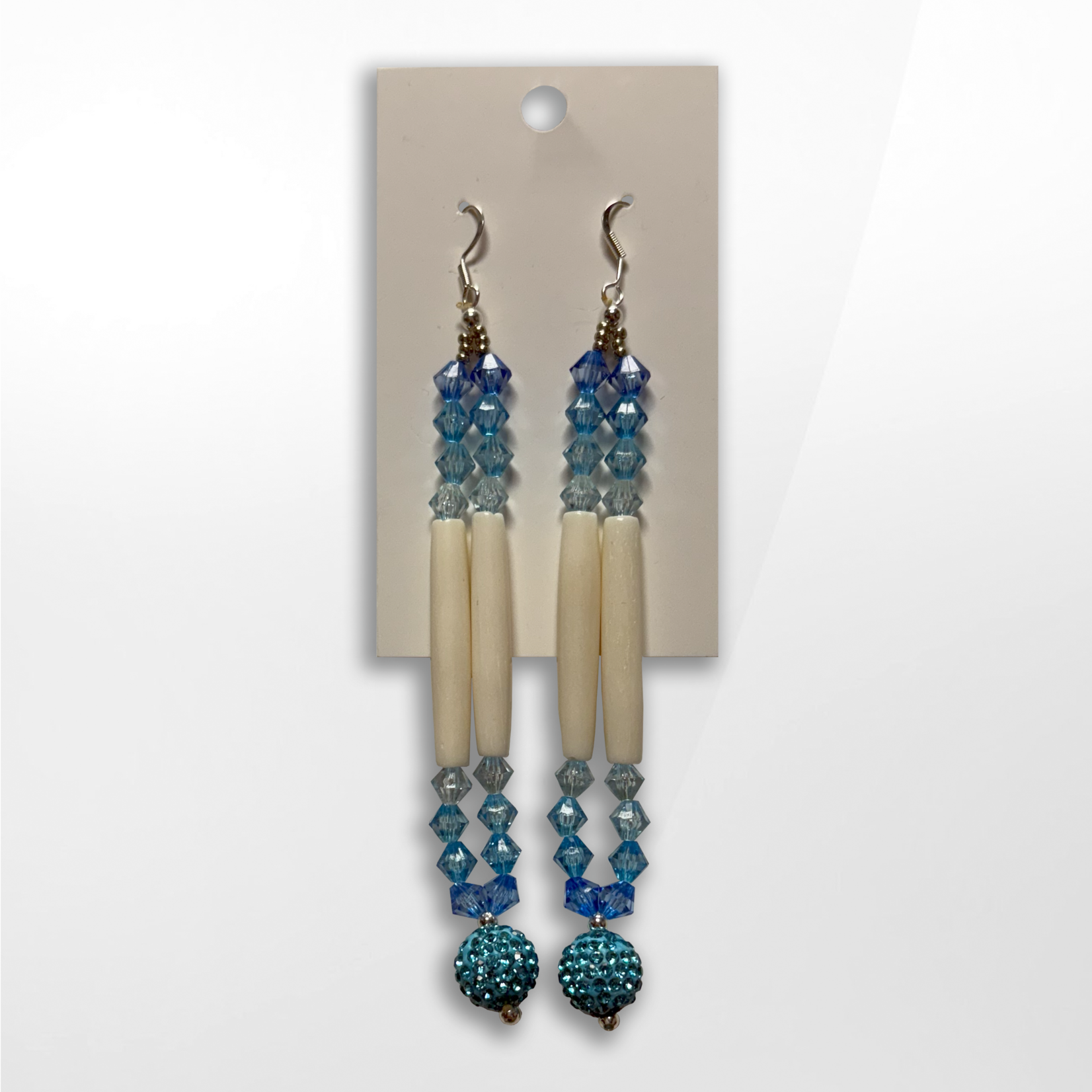 Grandriver Creations Grandriver Creations, Blue Crystal Bone Earrings
